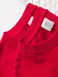 เสื้อยืดคอกลมแขนสั้นผ้าฝ้ายแท้สีแดงเข้ม ทรงหลวม สำหรับผู้หญิง เสื้อยืดทรงพื้นฐาน แฟชั่นฤดูร้อน สวมใส่สบาย ระบายอากาศได้ดี