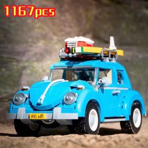 1167pcs Technical Blue Beetle Camper Car Building Blocks Model Creative City Vehicle Set Toys Bricks For Boy Kids Christmas Gift