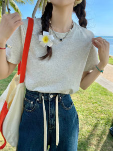 Unique Beautiful Simple Thin Shoulder round Neck Short Sleeve T-Shirt Womens Fashionable Korean Style Cotton Top for Summer