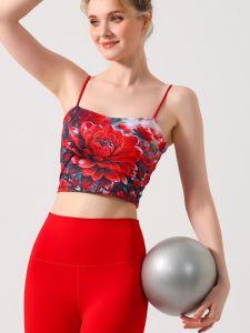 ชุดโยคะแบบสปอร์ตเซ็กซี่สำหรับผู้หญิงพร้อมแผ่นรองหน้าอกและสะโพกกล้วยไม้ กระโปรงทรงเอเอวสูง แขนกุด ผ้าฝ้าย ผ้าไนลอน ผ้าฝ้ายผสม