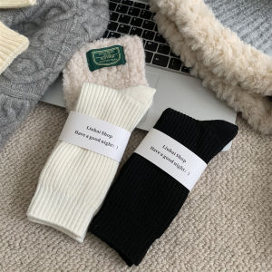 Womens Mid-Calf Thickened Fleece Lined Sleep Socks Winter Warm Double Needle Velvet Long Pile Cashmere like Socks