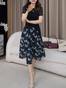 Shalldoer | Korean Design Butterfly Print A-Line Mini Skirt Womens Fashionable Ageless High Waist Summer Skirts Elegant Gowns