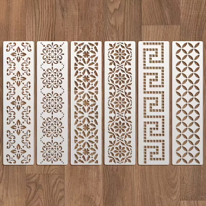 6PCS 11.8x3 Inch Border Stencil Template Geometric Floral Edge Painting Stencil for Wall Furniture DIY Decor