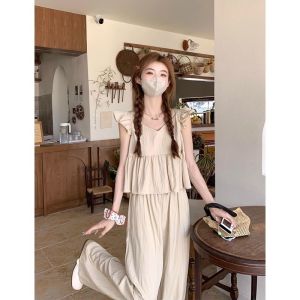 Denim Casual Wear Flying Sleeve Short Baby Shirt Top High Waist Casual Loose Pants Womens Summer New Fashion Outfit