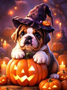 HUACAN Dog Diamond Painting Halloween Pumpkin Mosaic Handicrafts 5d Diy Full Square Round Drill Rhinestones Home Bedroom Artwork