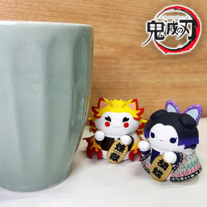 Bandai | Demon Slayer Lucky Cat Anime Figure Blind Box Rengoku Tanjiro Q Version Kawaii Model Toys Desktop Car Ornaments Birthday Gifts