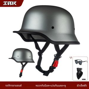 หมวกกันน็อคมอเตอร์ไซค์สำหรับผู้ชาย หมวกกันน็อคครึ่งใบแบบย้อนยุคสำหรับหมวกเกราะทหารในฤดูร้อนรถยนต์ไฟฟ้าผู้หญิงหัวรถจักรสี่ฤดูเยอรมันทัพพี H