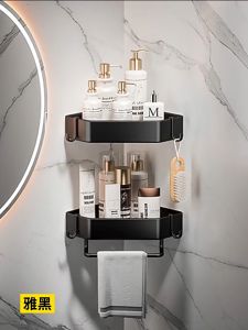 Bathroom Storage Corner Shelf With rod No Drilling Nails Anti Rust Shampoo Rak Kitchen Wall   Bathroom Shelf Toilet Rack Accessories Bilik Mandi