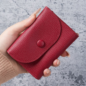PU leather texture mini wallet small card holder with litchi pattern and edge soft leather money clip coin purse and business