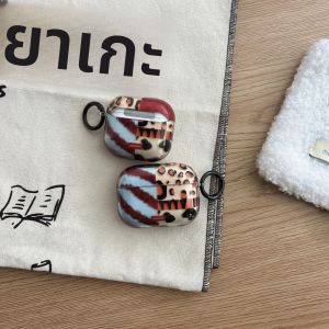 เคสใสลายเสือดาวสไตล์เรโทร ลายทางสี่สี ลายบล็อกหมึก สำหรับ AirPods 1 2 3 4 Pro 2 Pro 3