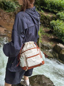 Korean Style Nylon Bucket Bag Drawstring Design Commuter Single Shoulder Crossbody Bag Fashionable Color Block New 2025