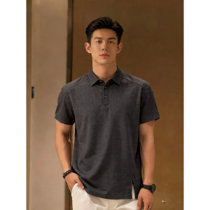 ZHUOCAN | Áo Polo Cổ Trụ Tay Ngắn Thoáng Khí Màu Vải Linen Trắng