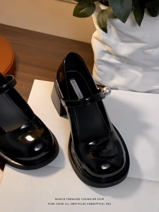 New single shoe fashion versatile leather thick heel high heels French Mary Jane womens shoes