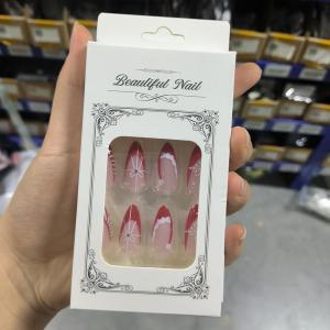 24 Móng Tay Giả Hình Quả Holly Đỏ Giáng Sinh Kiểu Dáng Hạnh Nhân Trung Bình Họa Tiết Pháp Đính Chấm Trắng Như Tuyết Dùng Cho Dịp Lễ Hội