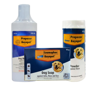 Elanco Bayopet Dog Soap Coumaphos 90g Tick Fleas and Lice Soap and Bayopet Dog Powder Propoxur 60g for Fleas