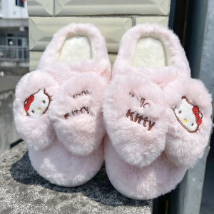 Adorable KT Cat Winter Cotton Slippers Indoor Anti-Slip Half Wrapped Heel Thick Bottom Super Cute Outdoor Indoor Slippers