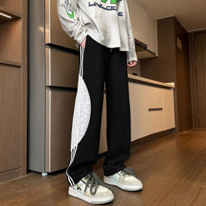 Quần Dài Nam Ống Đứng Kẻ Sọc American Patchwork Rộng Rãi Thoải Mái Mùa Thu Đông Quần Dài Ống Rộng Cạp Vừa Dài