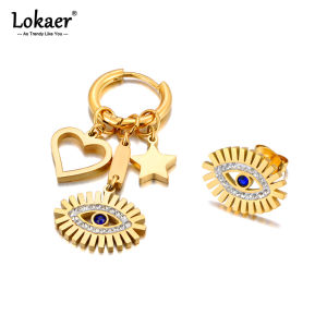 Lokaer Vintage Pearl Star Eyes Charm Earrings For Women Waterproof Stainless Steel CZ Crystal Hoop Earring Jewelry серьги E23226