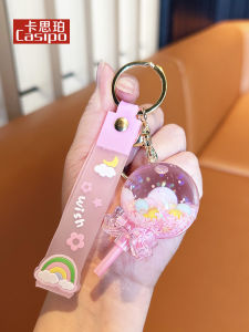 Creative Sandflow Liquid Keychain Girls School Bag Hanging Decoration Acrylic Material Cartoon Series Key Ring for Women