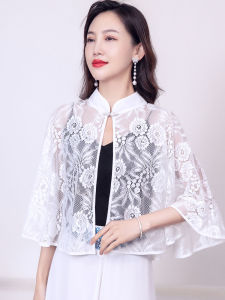 Retro Lace Shawl Sleeveless Fairy Atmosphere Cheongsam Outerwear Summer Womens Clothing Korean Style round Neck Short Length