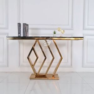 Meja Konsul Stainless Gold Top Marmer Hitam