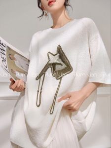 PlumJan | Áo Blouse Len Mùa Hè Không T Tay Phong Cách Lười có Sequins và Ruy Băng