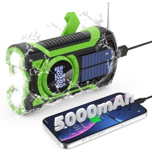 Emergency Radio Hand Crank Solar 5000mAh IP65 Waterproof Dustproof Bluetooth 5.3 Portable AM/FM/NOAA Weather Alert Radio