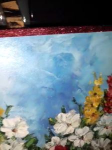 LUKISAN  BUNGA CAT TIMBUL UK/ TINGGI 70X PANJANG 90 CM LUKISAN HIASAN DINDING BINGKAILUKISAN BUNGA