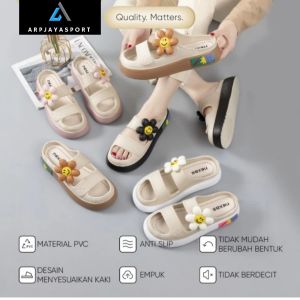sandal wanita ban dua karet jelly slop korea import bunga slip on cute kekinian balance wedges premium