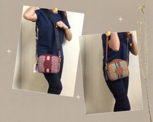 Everything Fashion Trendy Women Bag Camera Striped Logo Sling Crossbody and Shoulder Bag for Women with Button Snap Out