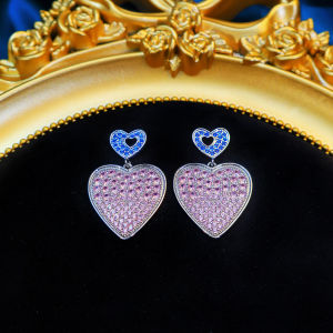 SEQUITO Temperament Ladies Costume Jewellery Pave Setting Gradient Purple AAA Cubic Zirconia Gold Plated Heart Pendant Drop Earrings SE1035