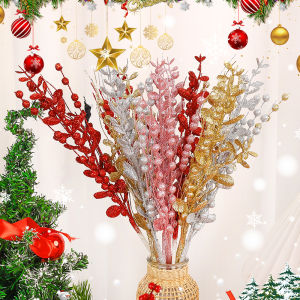 【On Sale】5Pcs Christmas Tree Decoration Artificial Glitter Berry Stem Ornaments Glitter Branch Home Holiday Wedding Party Supplies