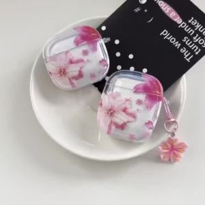 Pink Flowers Pattern Earbuds Case for AirPods Pro3/Pro2/Pro Earphone Case For AirPods 4/3/2/1 Clear TPU Shockproof Cover
