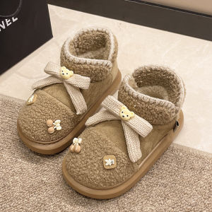 Dép Bướm Lót Lông Cừu Đế Dày Đế Ngoài Mùa Đông Ấm Áp Dễ Thương Cho Nữ Dép Cotton Thoải Mái Trong Nhà