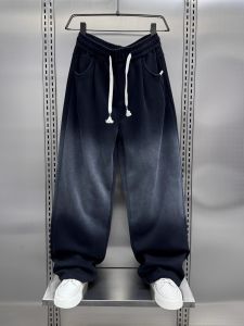 American Style Fleece Lined Wide Leg Casual Pants Mens Trendy Loose Drapey Floor Length Sweatpants Youthful Gradient Colors