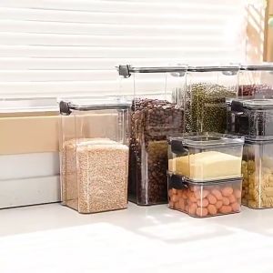 Clear Plastic Storage Container Multigrain Cereal Container Airtight Pantry Container Kitchen w/ Lid Seal Food Keeper Food Storage Food Dispenser