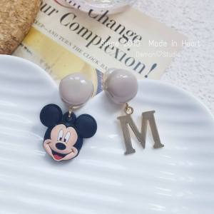 Cute Cartoon East Gate Metal M Asymmetric Mixed Sweet Girl 925 Silver Earring Clasps Korean Style Fashion Jewelry for Women