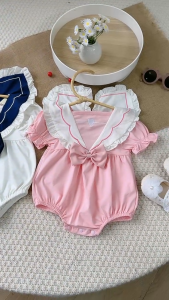 Jumpsuit 4-10kg Hi.Bé bodychip cổ tim đính nơ cho bé gái chất cotton mát LT100