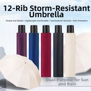 Large Capacity Folding Umbrella for Three People Rain and Sun Protection Tri-Fold