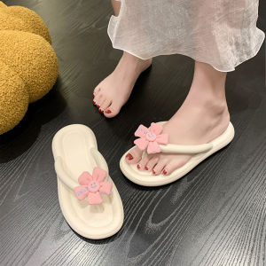 Womens Flip Flops Summer Outdoor Wear Floral Fashion Flat Bottom Sandals Beach Slippers Comfortable PU Leather Rubber Sole