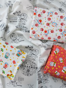 Vải Dệt Kim Hai Mặt Bằng Cotton Nguyên Chất DIY Thủ Công Quần Áo Đồ Lót Đồ Ngủ Cho Giường Hình Mèo Máy Hoạt Hình Doraemon Màu Đỏ