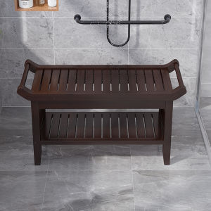 Bamboo Bathing Bench Short Stool Elderly Bathroom Seat Bathroom Shelf Durable Non-Slip Stool for Bathing Bathroom Furniture