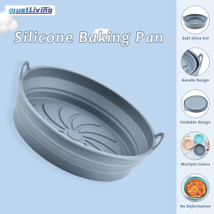 JustLiving 1PC Silicone Air Fryers Oven Baking Tray Pizza Fried Chicken Airfryer Silicone Basket Reusable Airfryer Pan Liner Accessories/Air Fryer PaperRound Microwave Oven TrayHome Baking Tray
