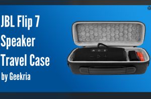 Geekria Shield Speaker Case for JBL Flip 7/6/5 Replacement Hard Shell Portable Protective Carrying Bag with Cable Storage Keychain Hook Travel Shoulder Strap (Dark Grey)