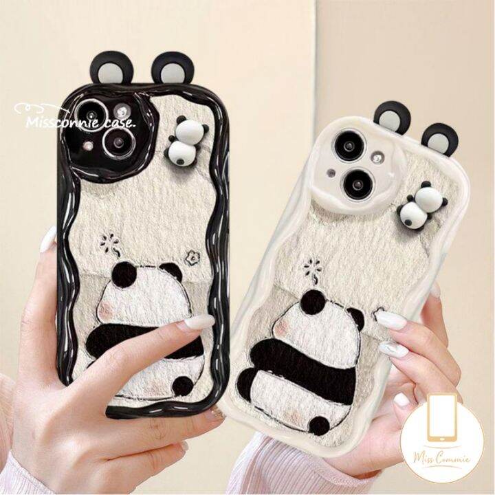 3D Doll Cartoon Oil Paint Panda Phone Case Compatible For IPhone