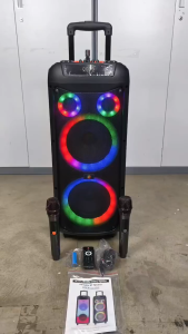 RD-5059A New High Power Trolley Speaker Dual Large RGB Light Rings Two Wireless Microphones USB Playback