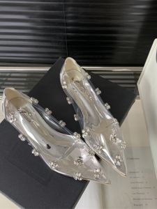 Giày Cao Gót Mũi Nhọn Trong Suốt Gợi Cảm Mới Cho Nữ Giày Cao Gót Đế Bằng Pha Lê Giày Đơn Thời Trang Giày Đế Bằng Mũi Nhọn