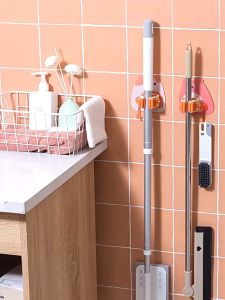 EZHOME Buy Mop Holder Bathroom Wall Sticker Penjepit Pel Lantai Dan Sapu Rumah Kamar Mop Hook brush broom hanger