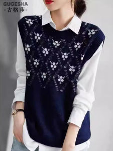 French Vintage Design Rhombus Pattern Sleeveless Vest Womens Casual Versatile Slimming Tank Top round Neck Printed Casual Wear