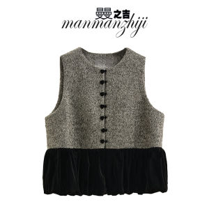 New Chinese Style Single-Button Velvet Patchwork Womens Vest Comfortable Slimming Top Versatile Layering Commute Fashion
